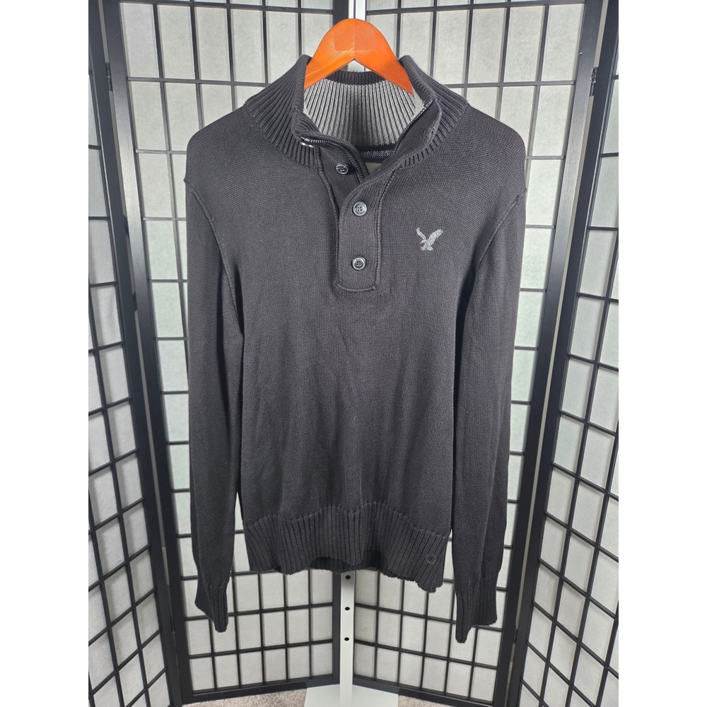 Vintage y2k American Eagle Outfitters Mens Large Black Quarter Button Sweater